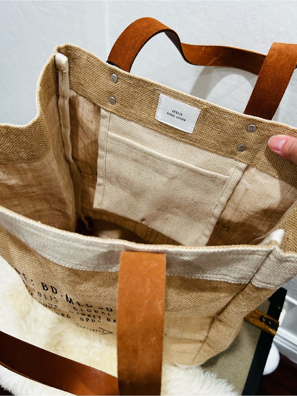 Magnolia Natural Tan Canvas Tote with Brown Leather Handles - Picture 3 of 9